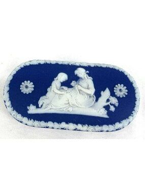 Wedgwood Blue Jasperware Mother And Child Trinket Box 3.75"
